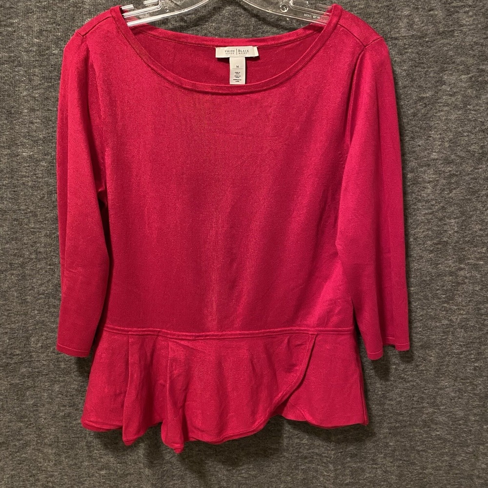 White House‎ Black Market Peplum Sweater Womens M Red 3/4 Sleeve Office Career